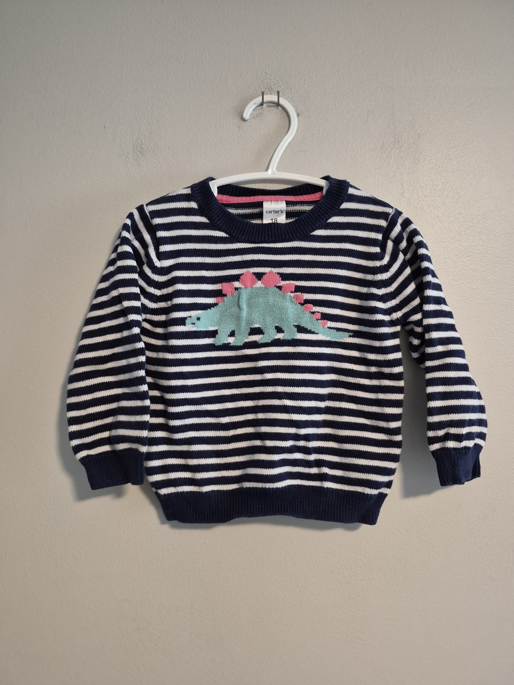 Carter's 18m Navy & White Striped Sweater with Green & Pink Dinosaur